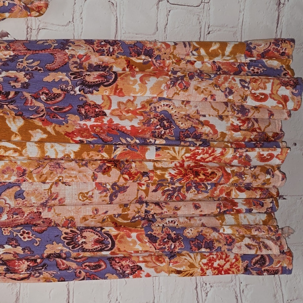 Myra Bag V-Neck A-Line Orange Purple Floral Elastic Waist Dress Womens Size L - Picture 6 of 16